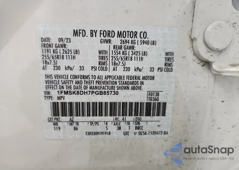 2023 Ford Explorer Xlt z USA, uszkodzony, nr VIN 1FMSK8DH7PGB85730